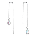 Elegantes pendientes de piedra lunar en forma de lágrima: cadena larga para mujer.