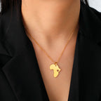 Collar con colgante de mapa africano de moda para mujer – Collar geométrico de acero inoxidable con la bandera de África, color oro, oro rosa o acero