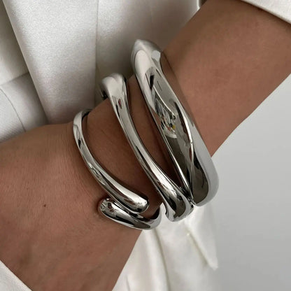 Vintage Punk Geometric Cuff Bangles – Gold & Silver Metal Bracelets for Women & Men