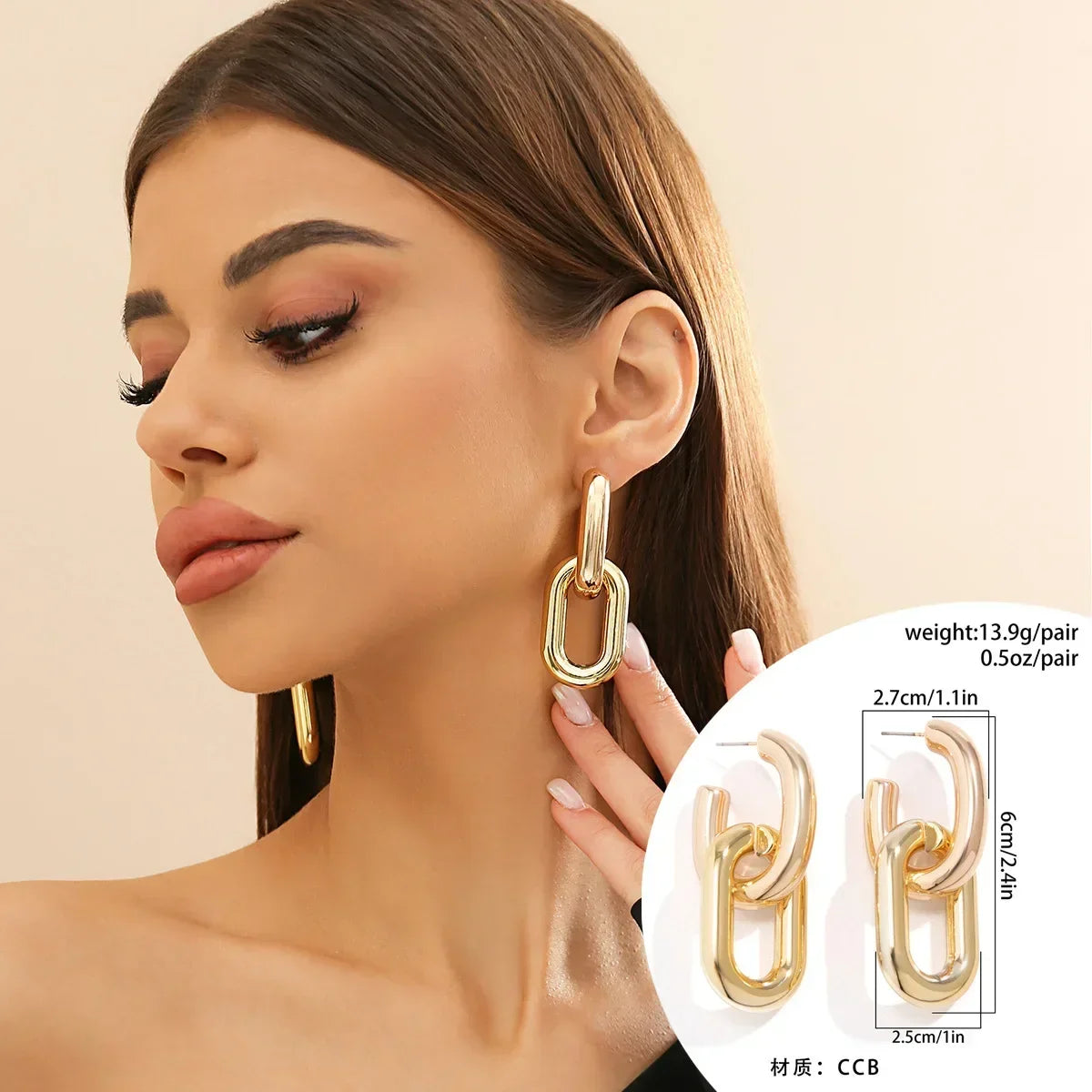 Retro Double Loop Hoop Earrings – Gold & Silver Geometric Drop Design