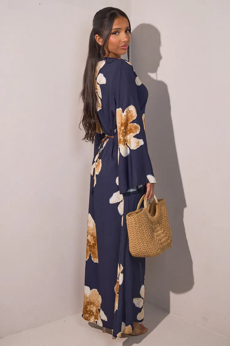 Elariah Floral Print Modest Kaftan Abaya Dress – Long Sleeve Maxi Jalabiya for Eid, Ramadan & Special Occasions