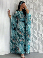 Elegant Printed Pullover Abaya for Women – Loose Fit Full Sleeve Islamic Maxi Kaftan Dress (One Size)