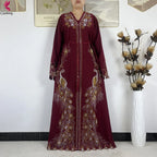 Elariah Diamond Chiffon Modest Abaya Dress – Elegant Long Sleeve Islamic Maxi Robe